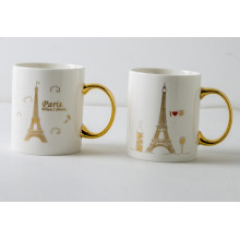 11oz bone china mug white custom mug with gold handle, body with printing by decal